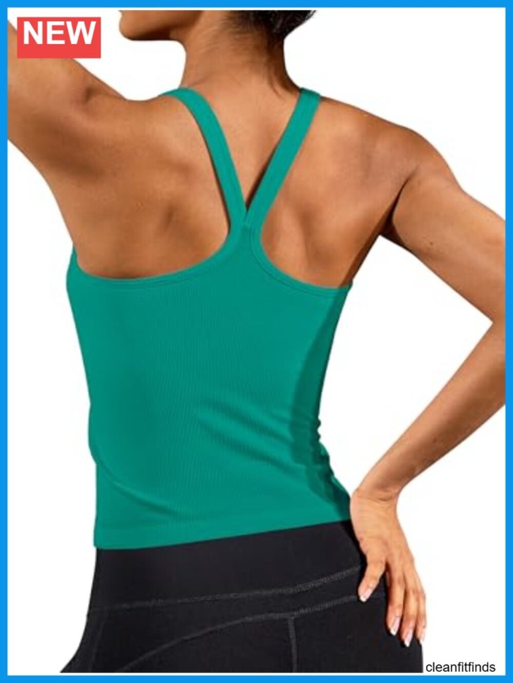 Women's Seamless Tank Top with Built-in Bra, Removable Pads, Y Back, Ribbed